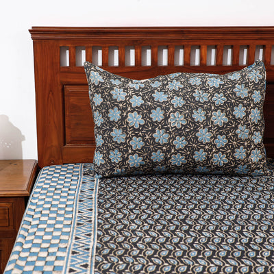 Brown - Pipad Block Printed Cotton Double Bed Cover with Pillow Covers (108 x 90 in)