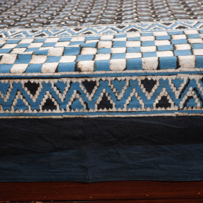 Brown - Pipad Block Printed Cotton Double Bed Cover with Pillow Covers (108 x 90 in)