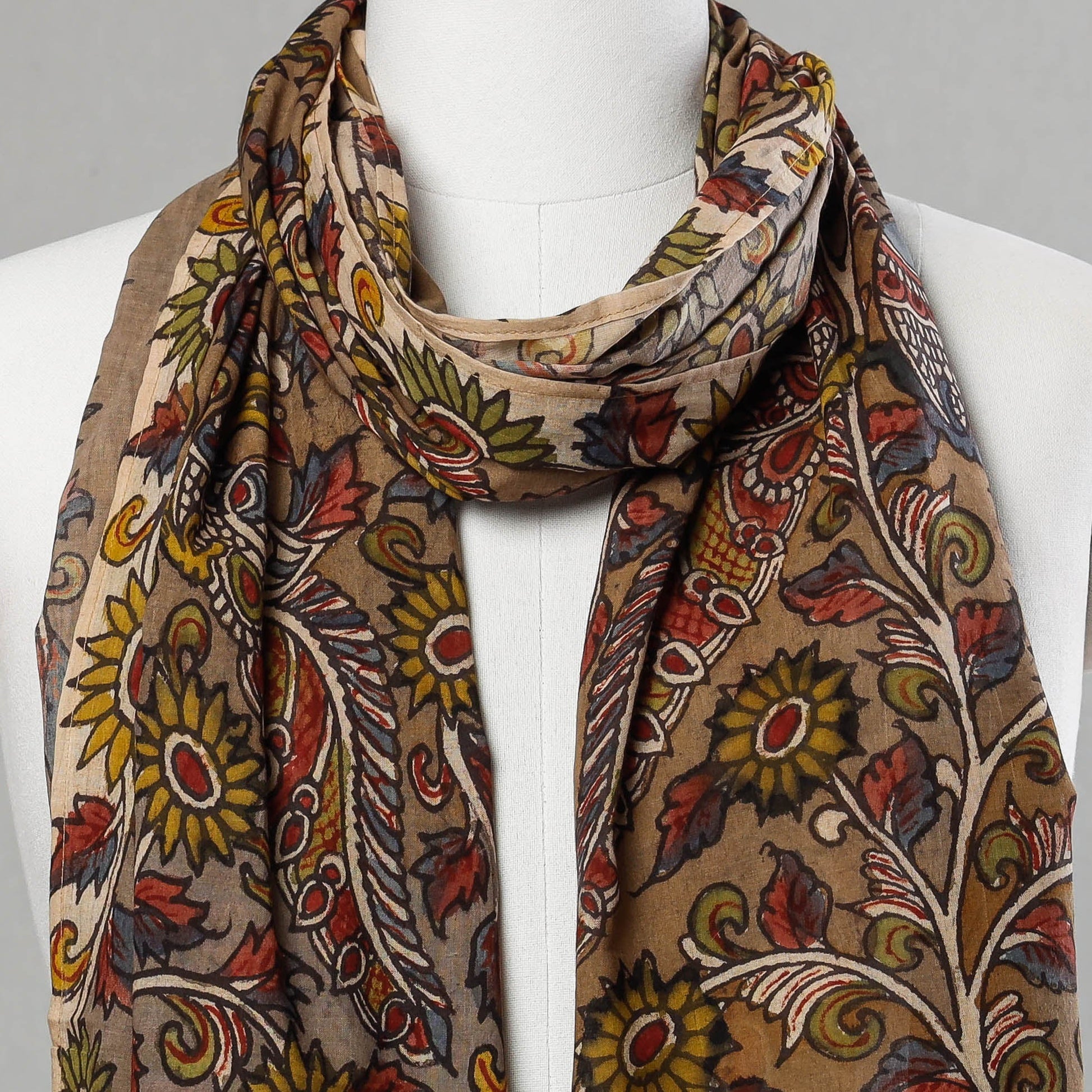 Brown - Handpainted Kalamkari Cotton Stole