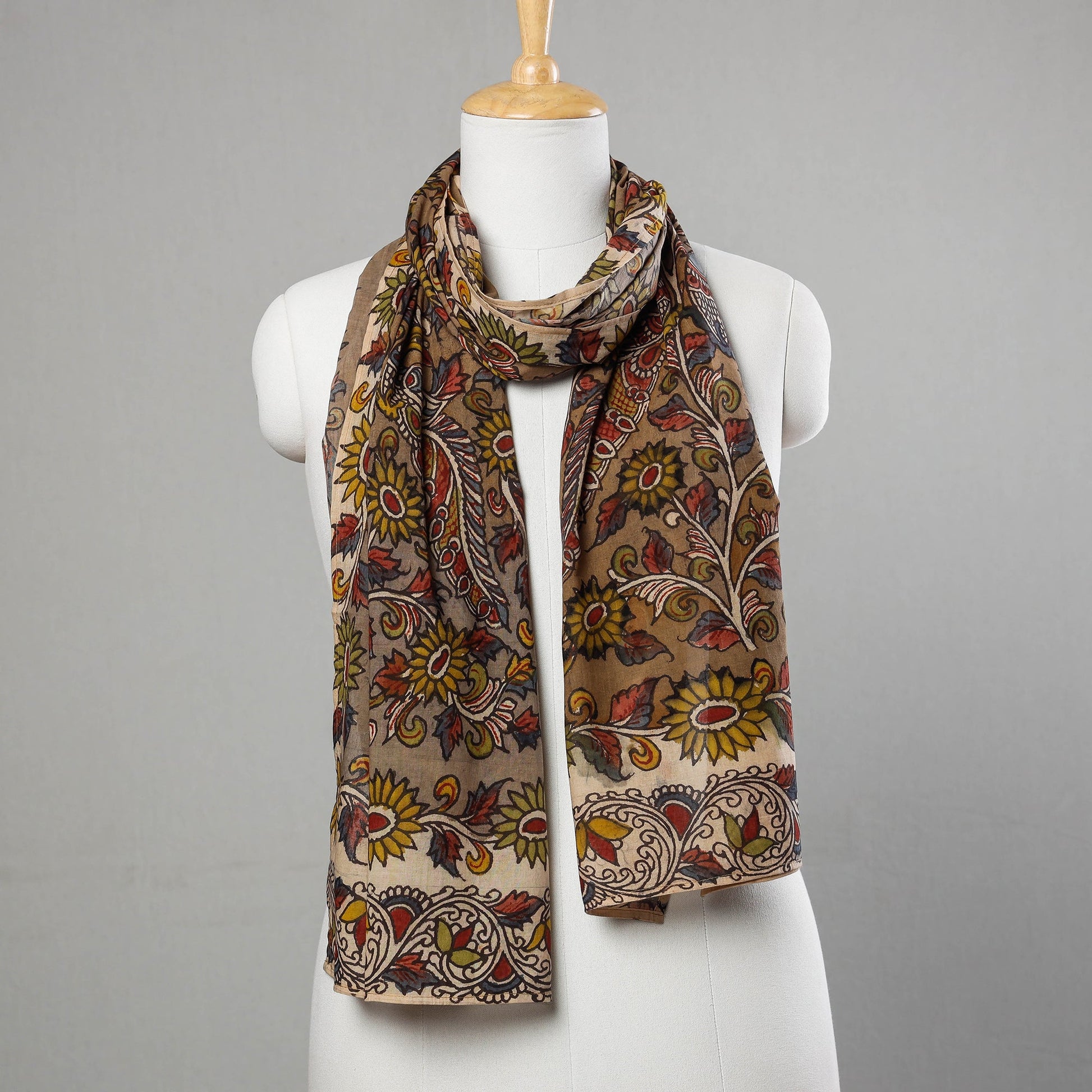 Brown - Handpainted Kalamkari Cotton Stole