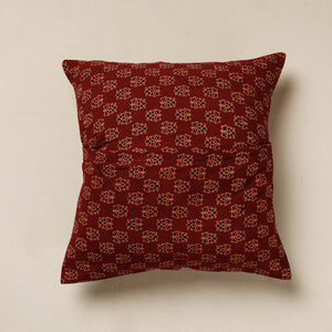 Black - Kutch Embroidered Ajrakh Cotton Cushion Cover (16 x 16 in)
