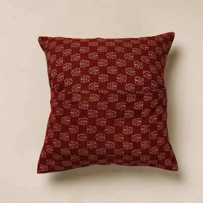 Black - Kutch Embroidered Ajrakh Cotton Cushion Cover (16 x 16 in)
