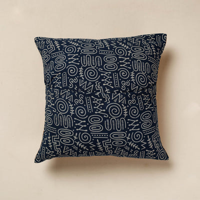 Brown - Kutch Embroidered Ajrakh Cotton Cushion Cover (16 x 16 in)