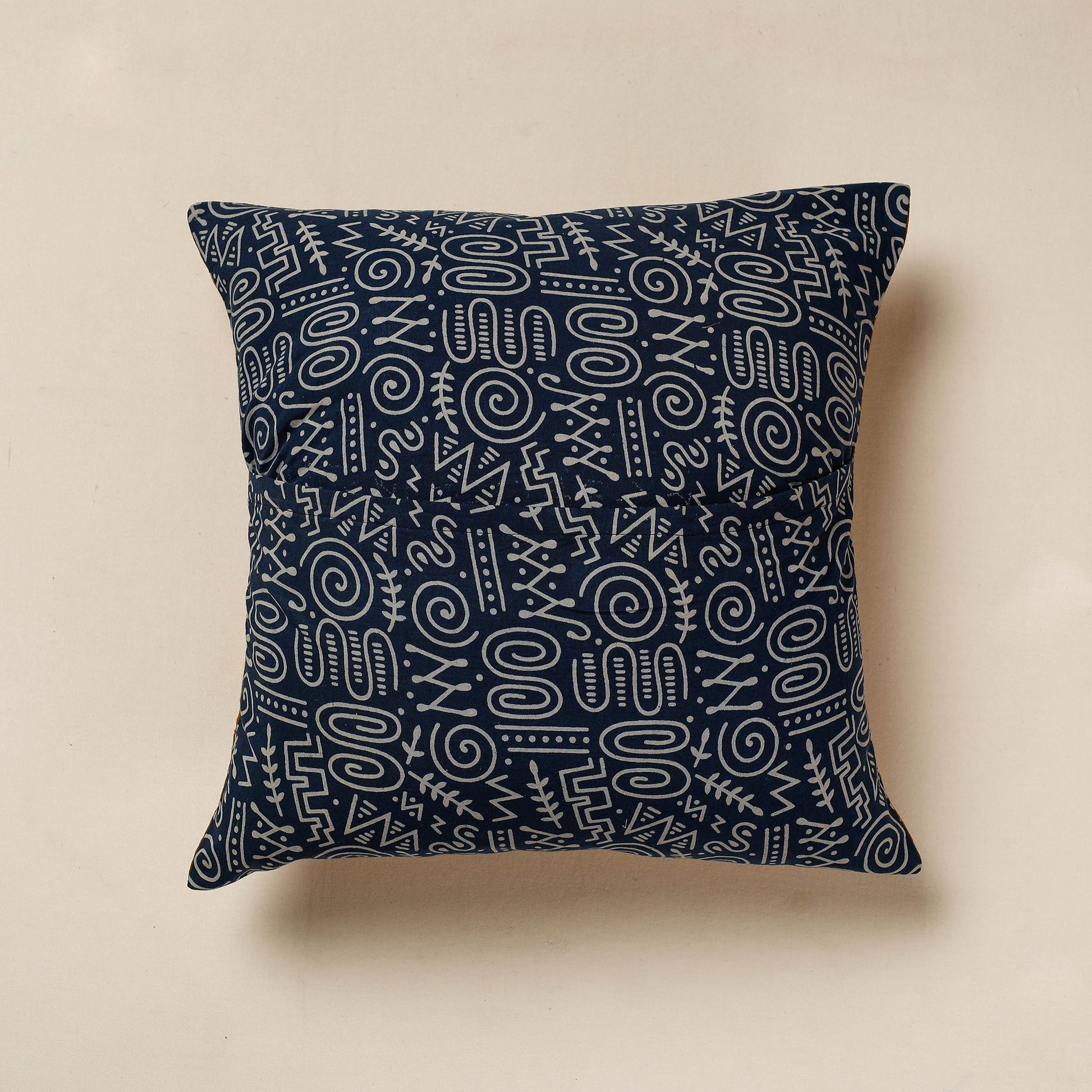 Brown - Kutch Embroidered Ajrakh Cotton Cushion Cover (16 x 16 in)
