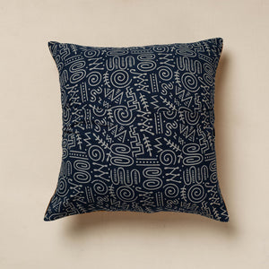 Brown - Kutch Embroidered Ajrakh Cotton Cushion Cover (16 x 16 in)