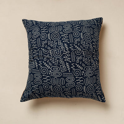 Brown - Kutch Embroidered Ajrakh Cotton Cushion Cover (16 x 16 in)