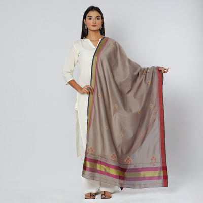 Brown - Gavanti Kasuti Embroidery Handloom Maheshwari Silk Dupatta