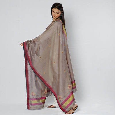 Brown - Gavanti Kasuti Embroidery Handloom Maheshwari Silk Dupatta