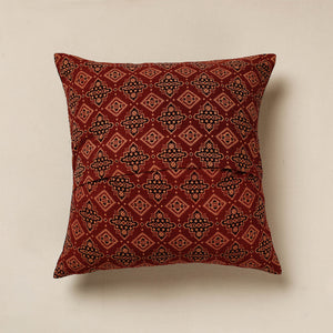 Black - Kutch Embroidered Ajrakh Cotton Cushion Cover (16 x 16 in)
