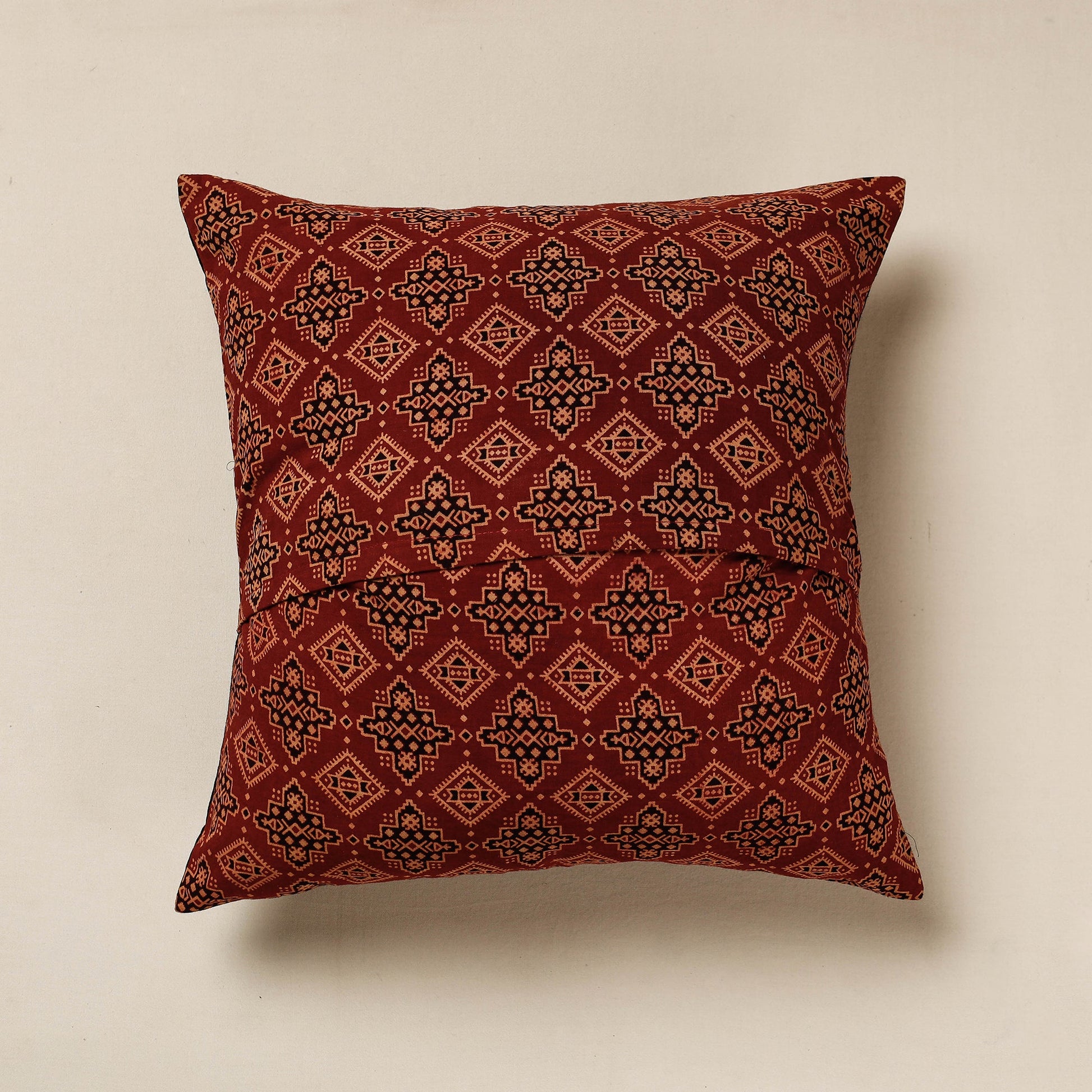 Black - Kutch Embroidered Ajrakh Cotton Cushion Cover (16 x 16 in)