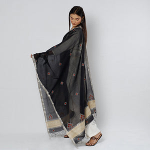 Black - Gavanti Kasuti Embroidery Handloom Maheshwari Silk Dupatta