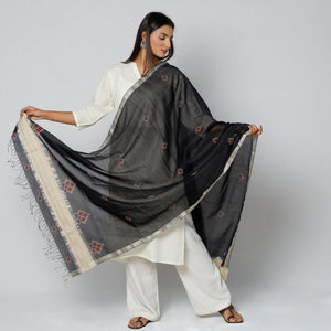Black - Gavanti Kasuti Embroidery Handloom Maheshwari Silk Dupatta