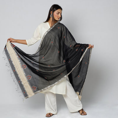 Black - Gavanti Kasuti Embroidery Handloom Maheshwari Silk Dupatta