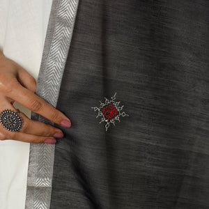 Black - Gavanti Kasuti Embroidery Handloom Maheshwari Silk Dupatta