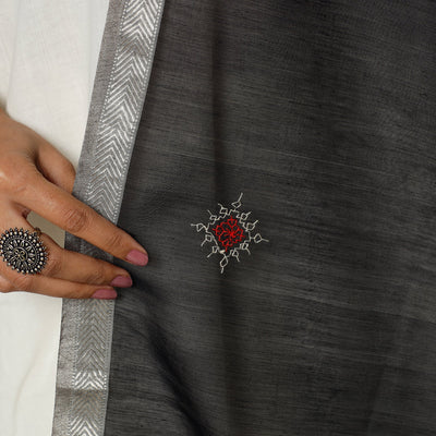 Black - Gavanti Kasuti Embroidery Handloom Maheshwari Silk Dupatta