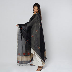 Black - Gavanti Kasuti Embroidery Handloom Maheshwari Silk Dupatta