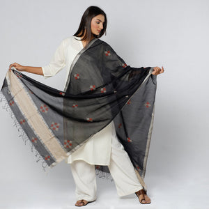 Black - Gavanti Kasuti Embroidery Handloom Maheshwari Silk Dupatta