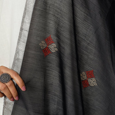 Black - Gavanti Kasuti Embroidery Handloom Maheshwari Silk Dupatta