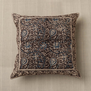 Black - Original Pedana Block Print Cotton Kalamkari Cushion Cover