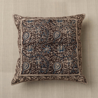 Black - Original Pedana Block Print Cotton Kalamkari Cushion Cover