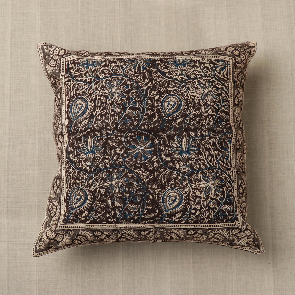 Black - Original Pedana Block Print Cotton Kalamkari Cushion Cover