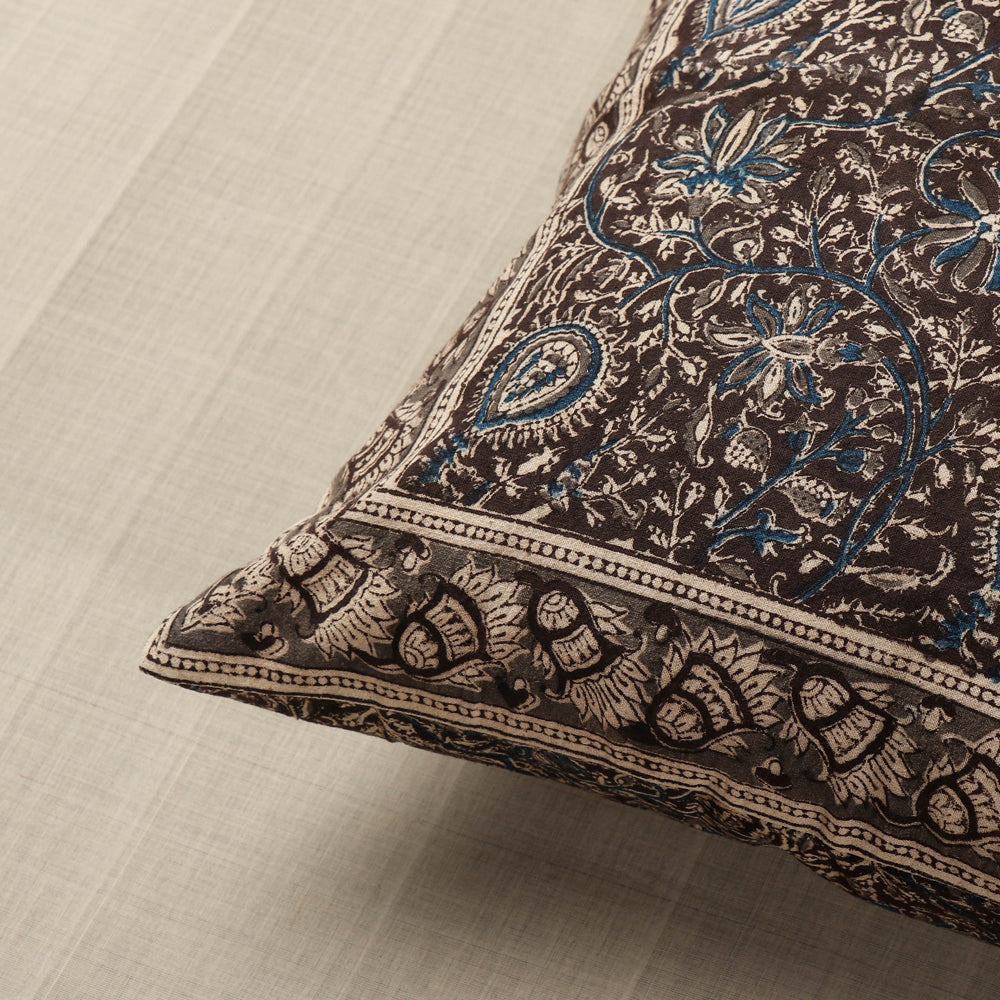 Black - Original Pedana Block Print Cotton Kalamkari Cushion Cover