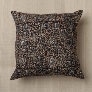 Black - Original Pedana Block Print Cotton Kalamkari Cushion Cover