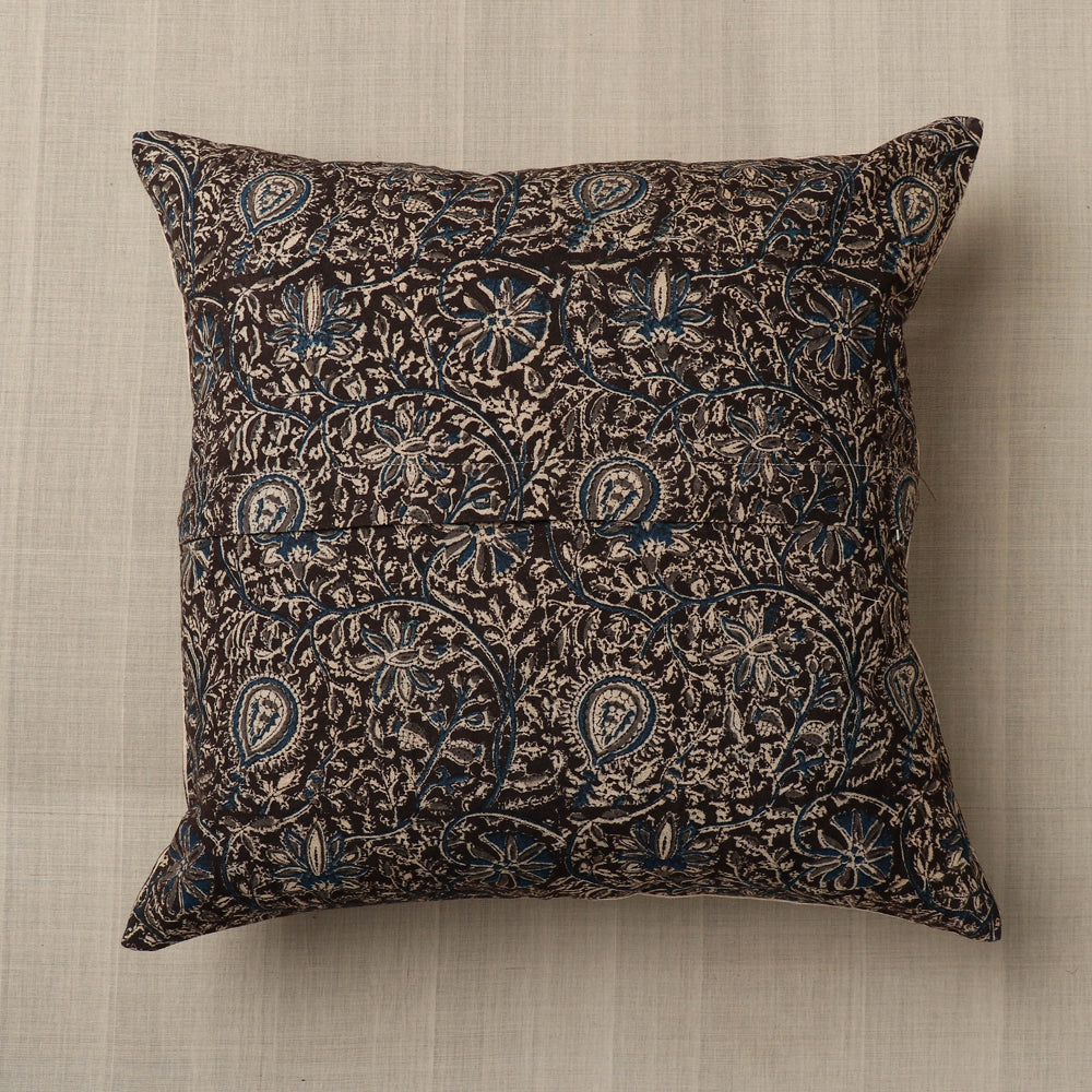 Black - Original Pedana Block Print Cotton Kalamkari Cushion Cover