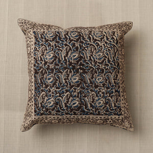 Black - Original Pedana Block Print Cotton Kalamkari Cushion Cover
