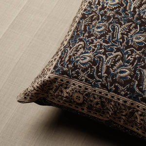 Black - Original Pedana Block Print Cotton Kalamkari Cushion Cover