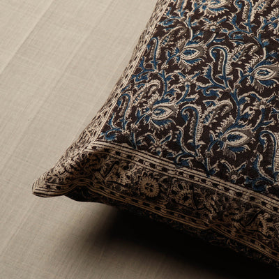 Black - Original Pedana Block Print Cotton Kalamkari Cushion Cover