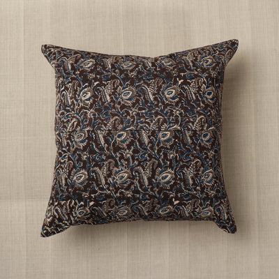 Black - Original Pedana Block Print Cotton Kalamkari Cushion Cover