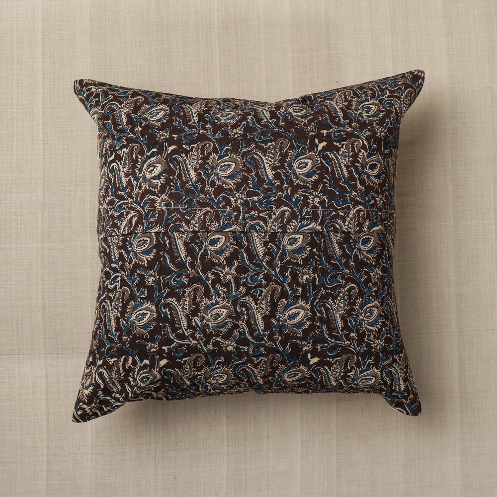 Black - Original Pedana Block Print Cotton Kalamkari Cushion Cover