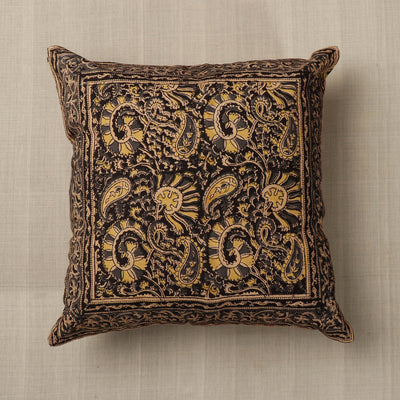 Black - Original Pedana Block Print Cotton Kalamkari Cushion Cover