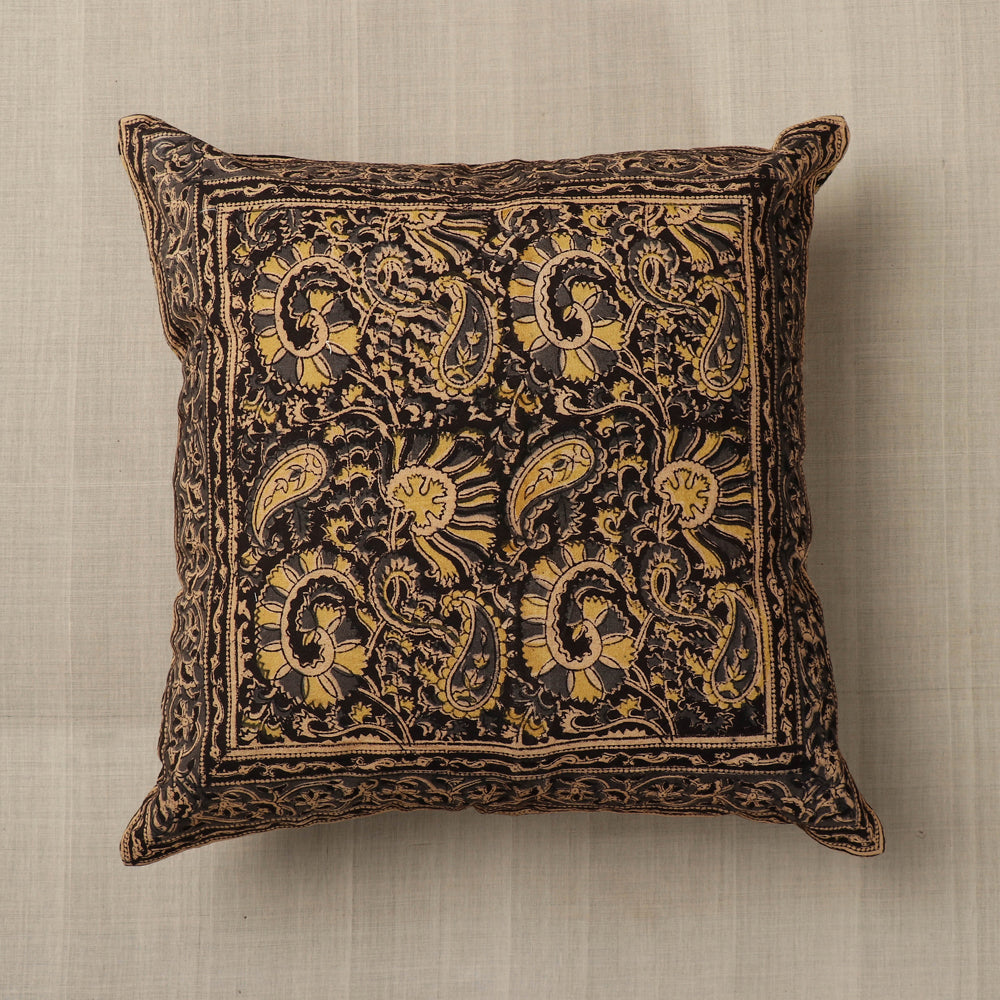 Black - Original Pedana Block Print Cotton Kalamkari Cushion Cover