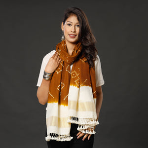 Brown - Kutch Handwoven Tie & dye Merino Wool Bandhani Stole