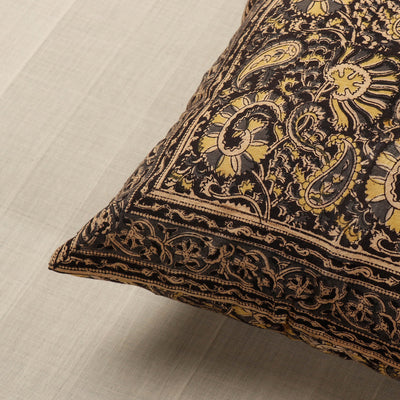 Black - Original Pedana Block Print Cotton Kalamkari Cushion Cover