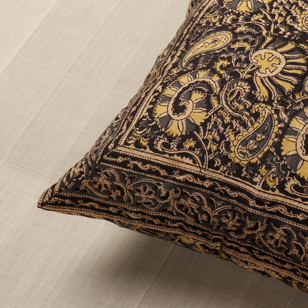 Black - Original Pedana Block Print Cotton Kalamkari Cushion Cover