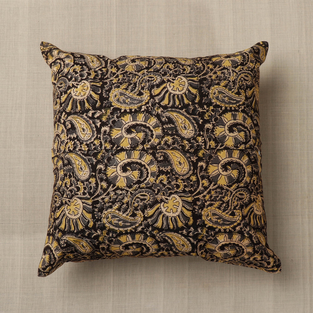Black - Original Pedana Block Print Cotton Kalamkari Cushion Cover