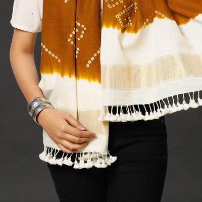 Brown - Kutch Handwoven Tie & dye Merino Wool Bandhani Stole