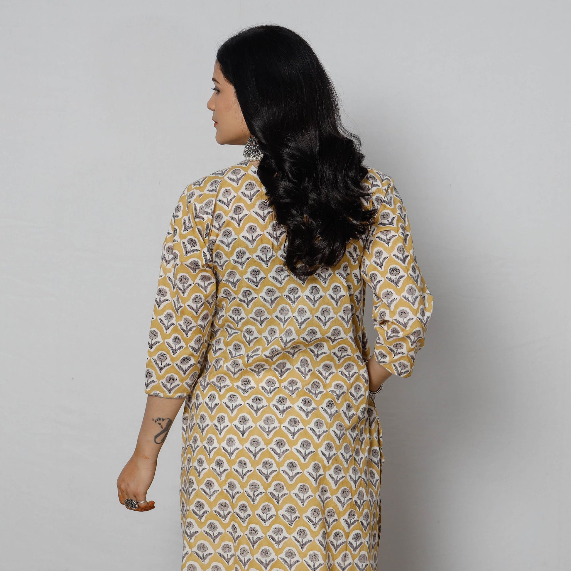 Beige - Sanganeri Block Printed Cotton Long Straight Kurta
