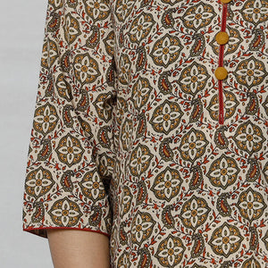 Brown - Sanganeri Block Printed Cotton Long Straight Kurta