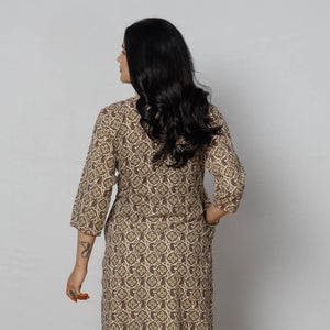 Brown - Sanganeri Block Printed Cotton Long Straight Kurta