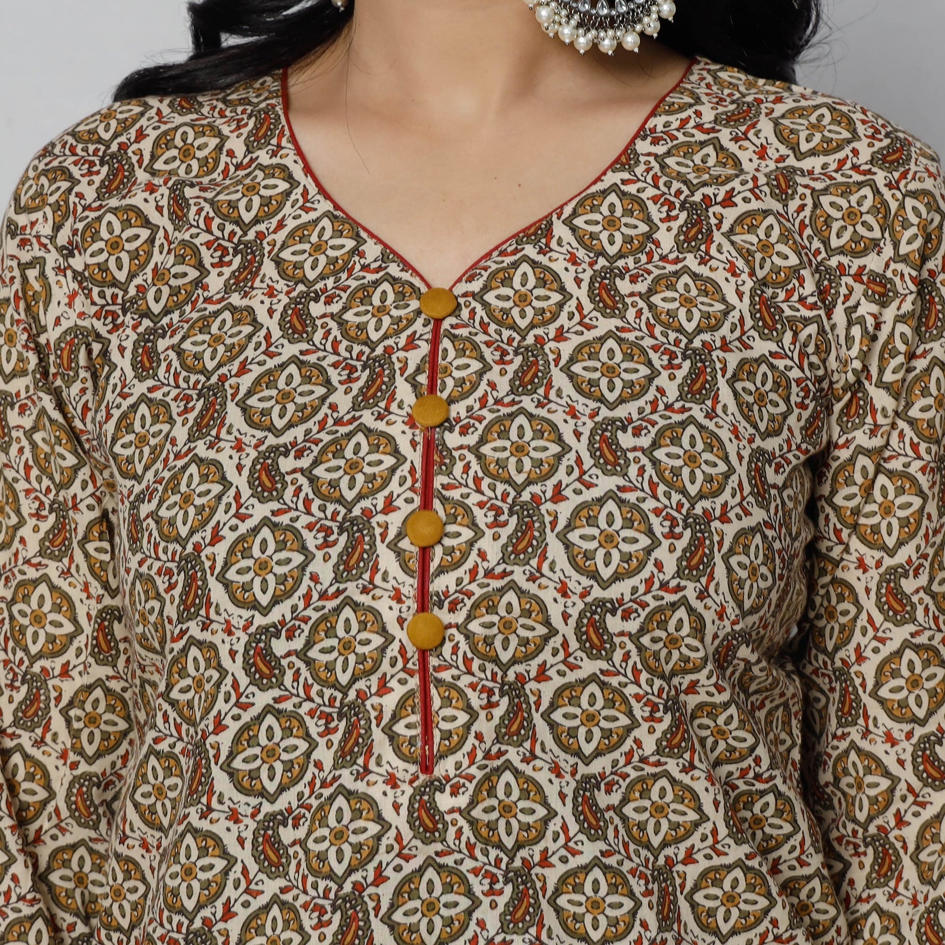 Brown - Sanganeri Block Printed Cotton Long Straight Kurta