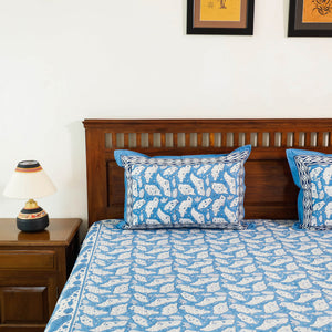 Blue - Block Print Cotton Double Sanganeri Bed Sheet