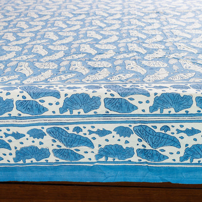 Blue - Block Print Cotton Double Sanganeri Bed Sheet