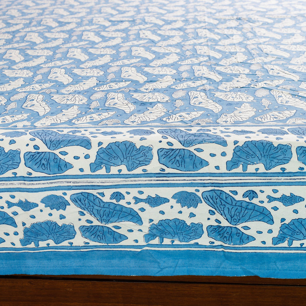 Blue - Block Print Cotton Double Sanganeri Bed Sheet