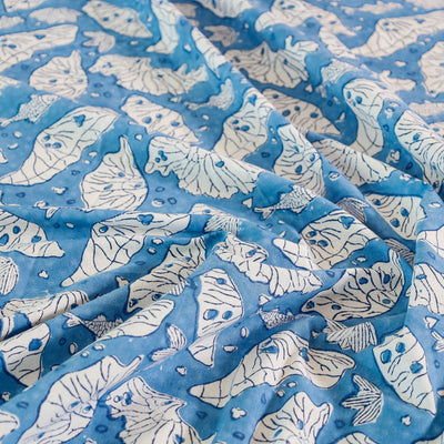 Blue - Block Print Cotton Double Sanganeri Bed Sheet