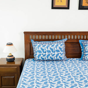 Blue - Block Print Cotton Double Sanganeri Bed Sheet