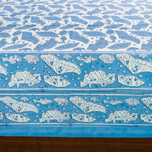 Blue - Block Print Cotton Double Sanganeri Bed Sheet